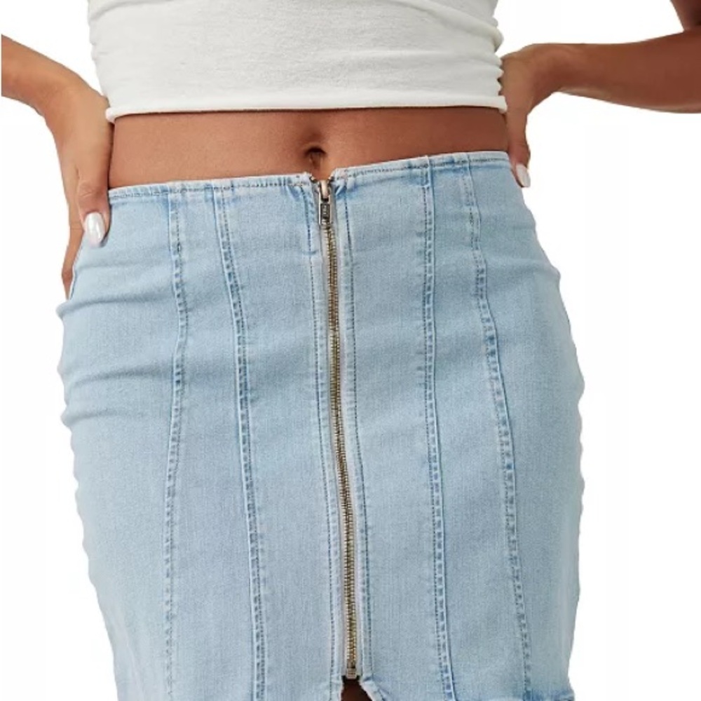 Free People We The Free Sky Blue Denim Pencil Skirt